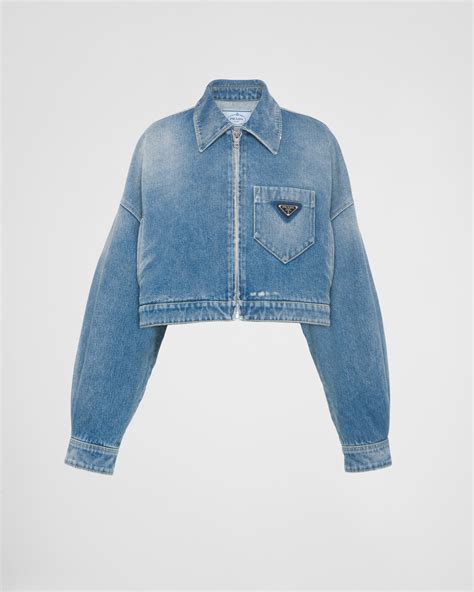 prada denim jacket cropped|prada denim bralette.